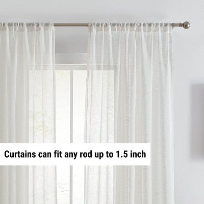 HLC.ME Penelope Faux Linen Textured Privacy Sheer Light Filtering Rod Pocket Curtains Panels, Set of 2 - Ivory, 54 W x 96 L