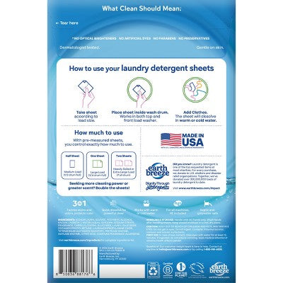 Earth Breeze Fresh Scent Laundry Detergent Sheets - 60 Loads: Hypoallergenic, Vegan, Concentrated, High Efficiency