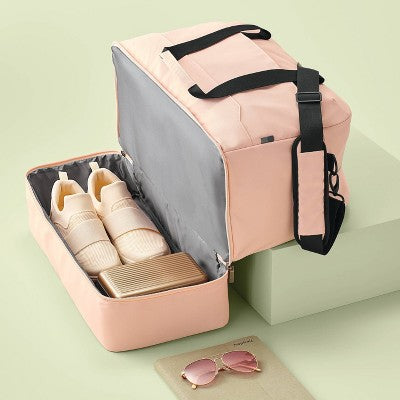 Weekender Bag with Drop-Bottom Pink - Open Story?: Travel Luggage