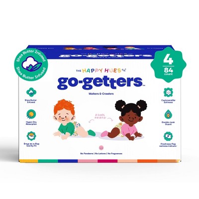 Happy Hues Go-Getters Disposable Diapers - Size 4 - 84ct: Hypoallergenic, Wetness Indicator, Elastic Stretch Sides