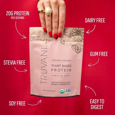 Truvani Organic Plant Based Vegan Protein Powder - Vanilla Chai - 8.75oz/10 Servings: Gluten-Free, Non-GMO, Dairy-Free, 20g Pea Protein