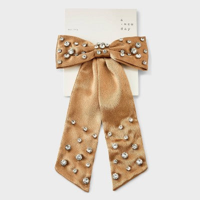 Satin Gemstone Bow Hair Barrette - A New Day Champagne
