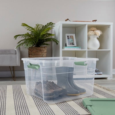66qt Latching Storage Box Versatile Green Lid and Latch Clear - Brightroom (LOCAL PICKUP ONLY)