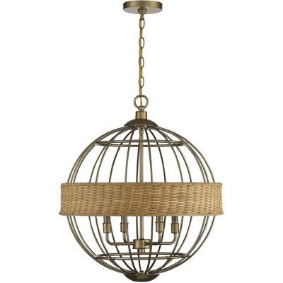 Savoy House Boreal 4 - Light Pendant in Warm Brass/Natural Rattan (LOCAL PICKUP ONLY)