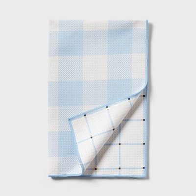 Quick Dry Reversible Checkered Hand Towel Blue - Room Essentials