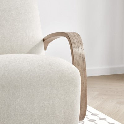 Spruce&Spring Swivel Accent Chair with U-Shaped Wood Arm, Single, Linen&Grey Wood (LOCAL PICKUP ONLY)