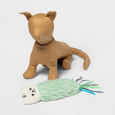 Fluffy Cat with Ribbons Cat Toy - Coral - Boots & Barkley