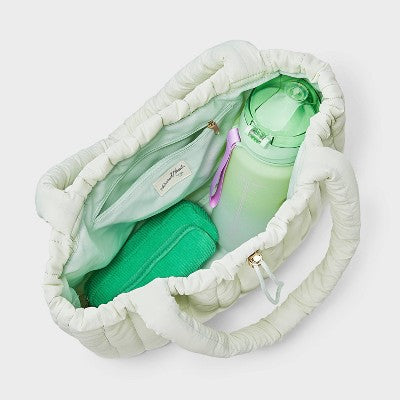 Quilted Drawstring Tote Handbag - Universal Thread Pale Blue