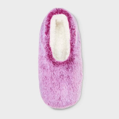 Women's Faux Fur Cozy Pull-On Slipper Socks with Grippers - Auden Berry S/M