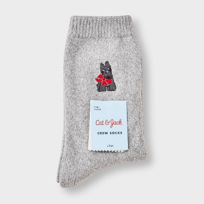 Girls' Embroidered Dog Sweater Crew Socks - Cat & Jack Gray M
