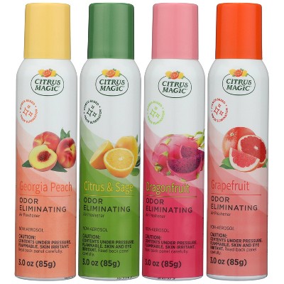 Citrus Magic Assorted Sprays Air Fresheners Peach/Dragonfruit/Grapefruit/Citrus & Sage - Non-Powered Liquid - 3oz/4ct