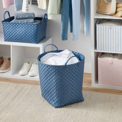 Woven Plastic Floor Basket Navy - Brightroom