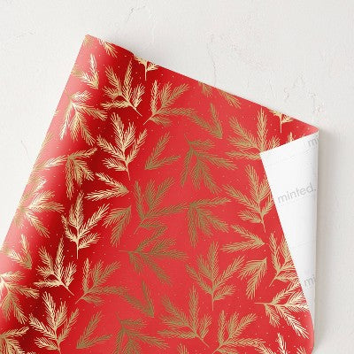 Minted Foil Gilded Branches Luxury Gift Wrapping Paper Red/Gold (LOCAL PICKUP ONLY)