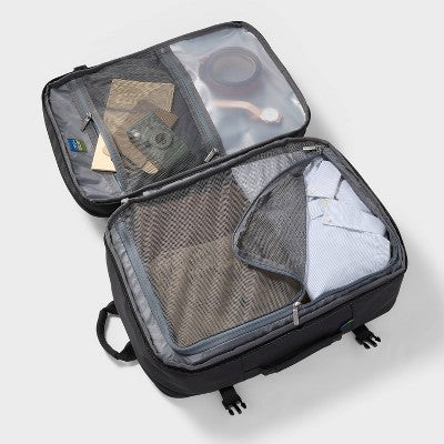 40L Travel Backpack With Expansion Black - Open Story?: Water-Resistant, Fits 15" Laptop, Softside Twill