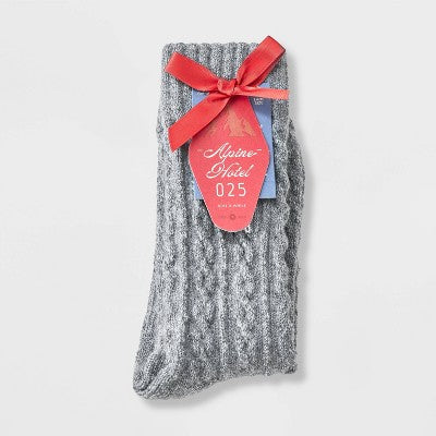 Women's Super Soft Embroidered 'Les Alpes' Cozy Crew Socks - Universal Thread Gray/Ivory 4-10