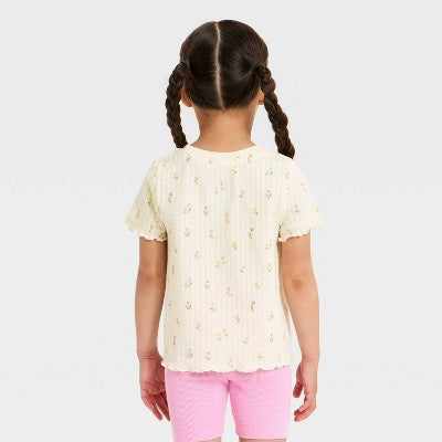 Toddler Girls' Floral Pointelle T-Shirt - Cat & Jack Cream 5T
