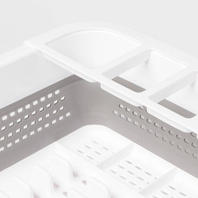 Plastic Collapsible Dish Rack with Drip Tray White - Brightroom: Freestanding Drying Rack with Drain Board