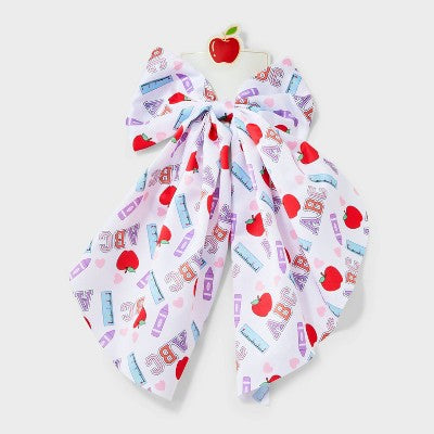Teacher Ruler Apple ABC Print Hair Bow Clip - Multicolor
