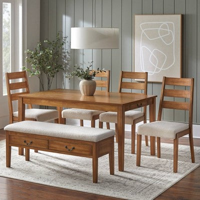Lifestorey Set of 2 Palmer Farmhouse Ladder Back Dining Chair Off White/Antique Oak (LOCAL PICKUP ONLY)