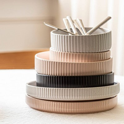 over&back 10" Ribbed Dinner Plate Speckled White