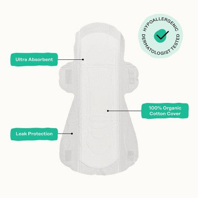 Honey Pot 100% Organic Cotton Cover Cooling Herbal Infusion Heavy Flow Daytime Pads - 14 ct