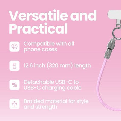 GEMS 12.6" Universal Phone Wristlet USB-C Cable - Pink