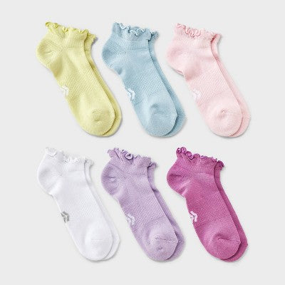 Girls' 6pk Ruffle No Show Socks - All in Motion M
