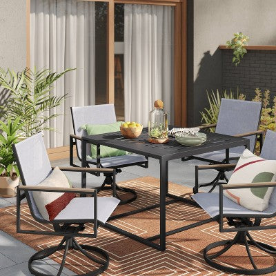 Henning 4 Person Rectangle Patio Dining Table - Black - Threshold: Steel Frame, Umbrella Hole, All-Weather Design (LOCAL PICKUP ONLY)