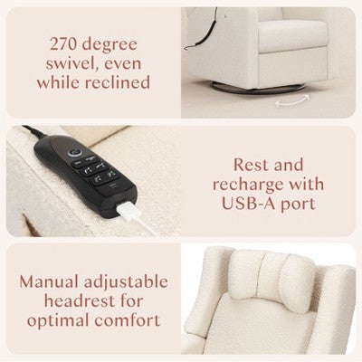 Babyletto Kiwi Deluxe Power Recliner and Swivel Glider with Heat and Massage - Performance Ivory Boucle (LOCAL PICKUP ONLY)