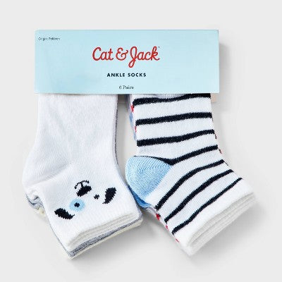 Baby 6pk Puppy Striped Socks - Cat & Jack 6-12M