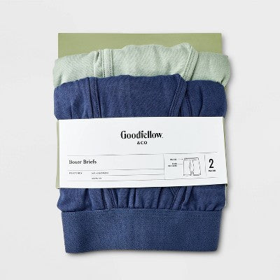 Men's 2pk Fashion Boxer Briefs - Goodfellow & Co Blue L: Cotton Spandex Blend, Mid Rise, Knit Fabric