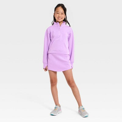 Girls' Piped 1/2 Zip Pullover Sweatshirt - Lilac Purple XS