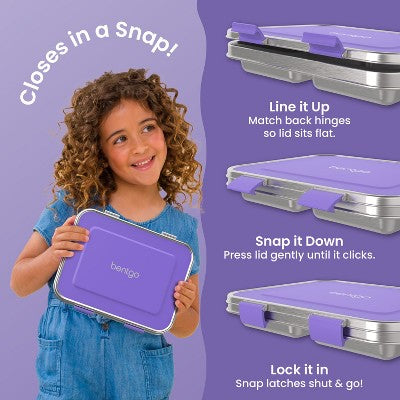 Bentgo Kids' Stainless Steel Leakproof 3 Compartments Bento-Style Lunch Box - Purple