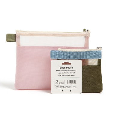 U Brands 2pk 7"x5.8" and 4.2"x4.2" Micro Mesh Stash Pouch Dusty Rose/Olive