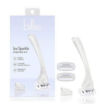 Billie Ice Sparkle Razor Starter Kit: 5 Blades, Bikini Line, Legs, Under Arm, Manual Reusable Razor