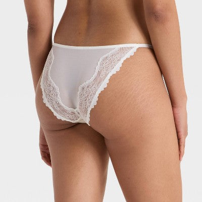 Women's Satin and Lace Lingerie Cheeky Underwear  Almond Cream XL