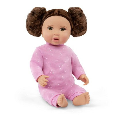 LullaBaby 14" Baby Doll with Wavy Brown Hair & Brown Eyes with Cuddler Wrap