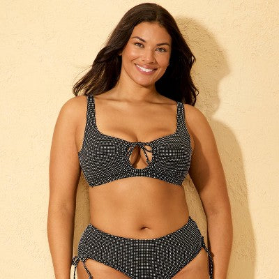 Women's Swiss Dot Texture Tunnel Front Bralette Bikini Top L