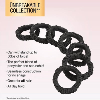 scunci Unbreakable Ruched Comfy Hair Elastics - Black - All Hair - 8pk