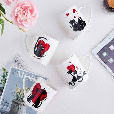 Bruntmor 18 Oz Porcelain Cat Design Coffee Mug Set of 4, White