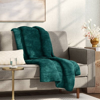 Channel Faux Fur Throw Teal - Threshold