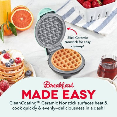 Dash Ceramic Nonstick Mini Maker Waffle Aqua