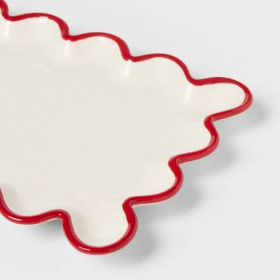 Ceramic Scalloped Soap Tray Ivory/Red - Threshold