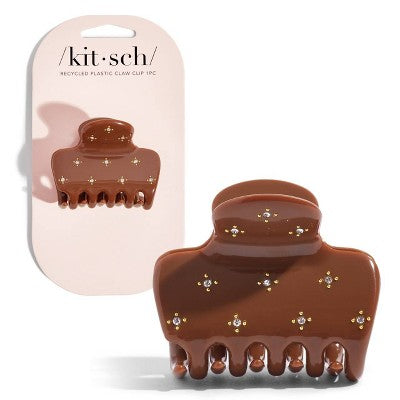 Kitsch-Mass Recycled Plastic Medium Rhinestone Cloud Claw Clip - Camel