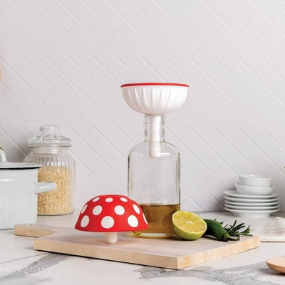Ototo XL Fungilicious Kitchen Funnel: Collapsible BPA-Free Silicone, Dishwasher-Safe, Red & White