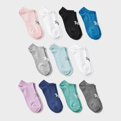 Women's Lightweight Everyday 10+1pk No Show Socks - All In Motion White/Assorted Colors - 4-10