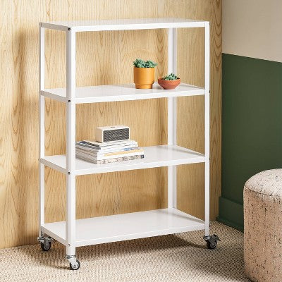 Small 44" 3 Shelf Rolling Metal Bookcase Chalk White - Room Essentials (LOCAL PICKUP ONLY)