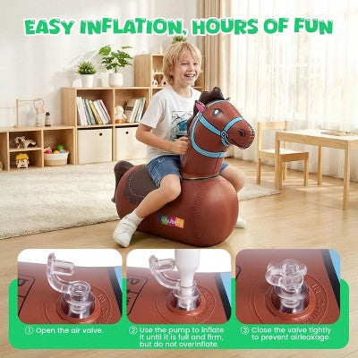 BATHWA Inflatable Bouncy Toy for Kids Ages 5+ 220lbs Capacity Ride-On Toys w/Pump Puncture-Resistant Saddle Design In/Outdoor Jumping Horse 1 PCS