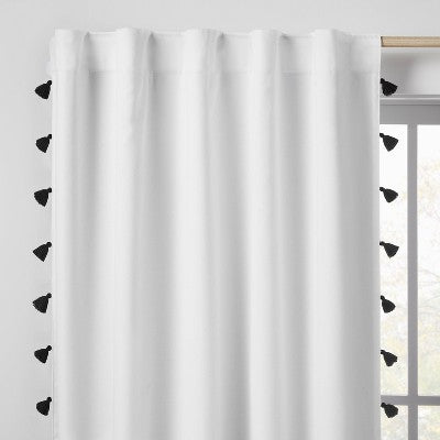 42"W x 95"L Tassel Kids' Blackout Window Curtain Panel White/Black - Pillowfort