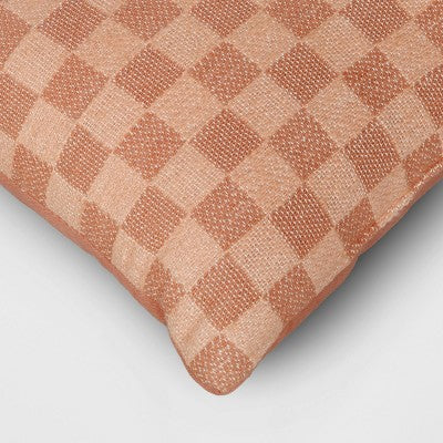 Checkerboard Woven Cotton Square Throw Pillow Terracotta - Room Essentials: Indoor Jacquard Decorative Accent